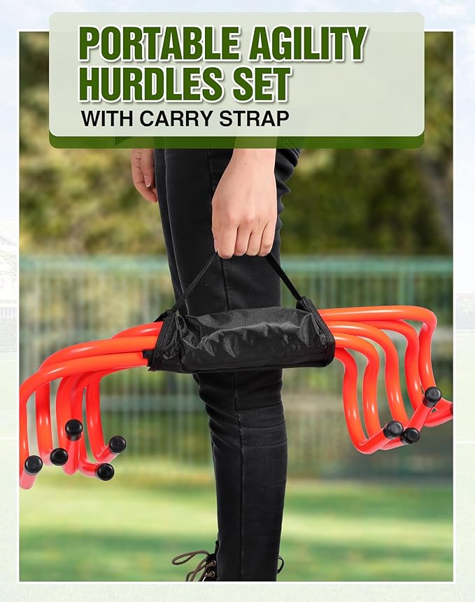 Lineslife Adjustable Agility Hurdles,4 Height Speed Training Hurdles, Portable Speed Training Equipment with Carry Bag for for Athletes,Kids,Soccer,Basketball