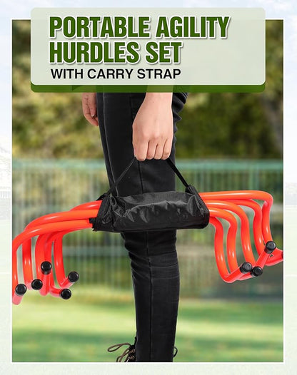 Lineslife Adjustable Agility Hurdles,4 Height Speed Training Hurdles, Portable Speed Training Equipment with Carry Bag for for Athletes,Kids,Soccer,Basketball