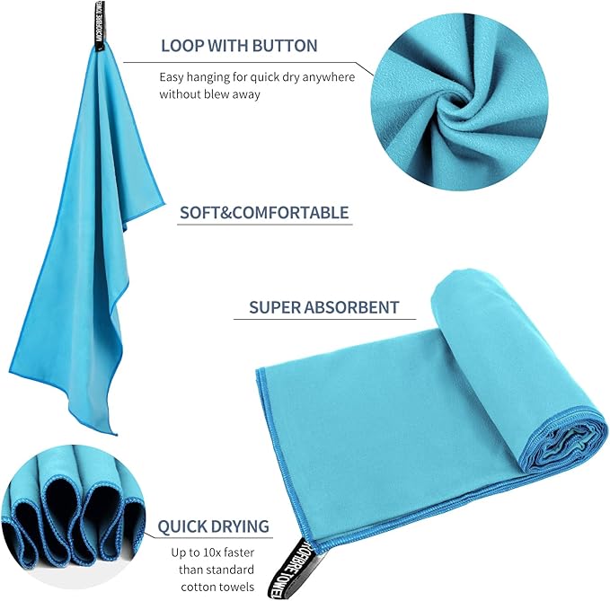 Microfiber Travel Towel, Soft Lightweight Quick Dry Towel, Super Absorbent Compact Travel & Sports & Beach Towels for Camping, Backpack, Gym, Swimming, Yoga, Hiking (XS:12"×24" -Ocean Blue)