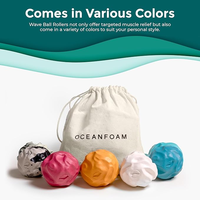 Oceanfoam Wave Massage Ball Roller – Textured Lacrosse Ball for Plantar Fasciitis Relief, Muscle Knot Therapy, Myofascial Release – Travel Size Tool for Feet, Neck, Back Pain (Pack of 5)