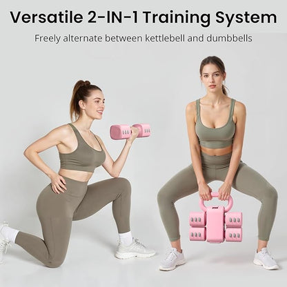 2-in-1 Adjustable Dumbbell Set for Women - 4 Levels (2.2lbs to 12.1lbs) - Home Gym Weights for Women at Home - Fitness Dumbbells