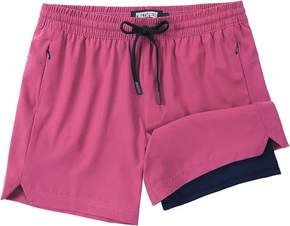 Men 2 in 1 Running Shorts with Compression Liner 5" 7" Quick Dry Workout Athletic Shorts with Pockets Towel Loop