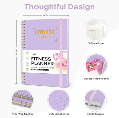 Fitness Workout Journal for Women & Men, A5(5.5" x 8.5") Workout Log Book Planner for Tracking, Progress, and Achieving Your Wellness Goals-Lavender