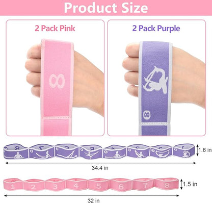 4 Pcs Stretch Strap for Kids, Dance Training Elastic Band for Children Gymnastics, Stretch Bands Yoga Stretching Straps, Multi-Loop Numbered Exercise Band for Ballet Cheerleading, 8 Loops