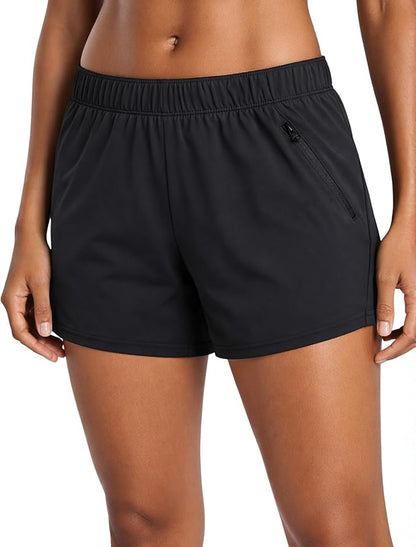 Liberty Imports 1 or 5 Pack Womens Lounge Workout Shorts with Zipper Pockets 5" Inseam Lightweight Athletic Casual Shorts