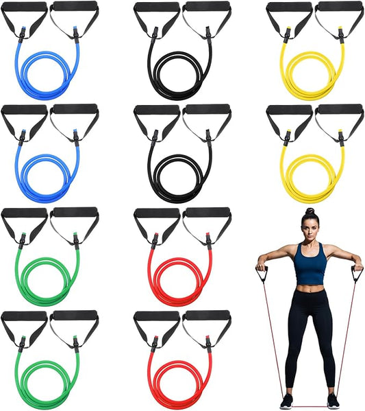 10 Pcs Exercise Resistance Bands with Handles, Exercise Stretch Bands, Physical Resistance Tube Workout Band with Door Anchor for Women Men Muscle Toning Strength Training Physical Therapy Work