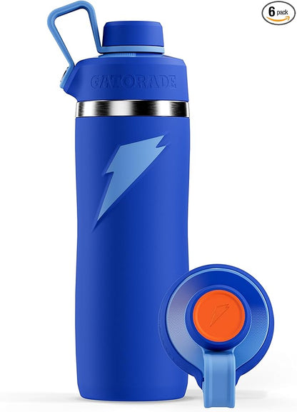 Gatorade 'Overtime' 22oz Stainless Steel Water Bottle, Twist Cap, Blue (Pack of 6)