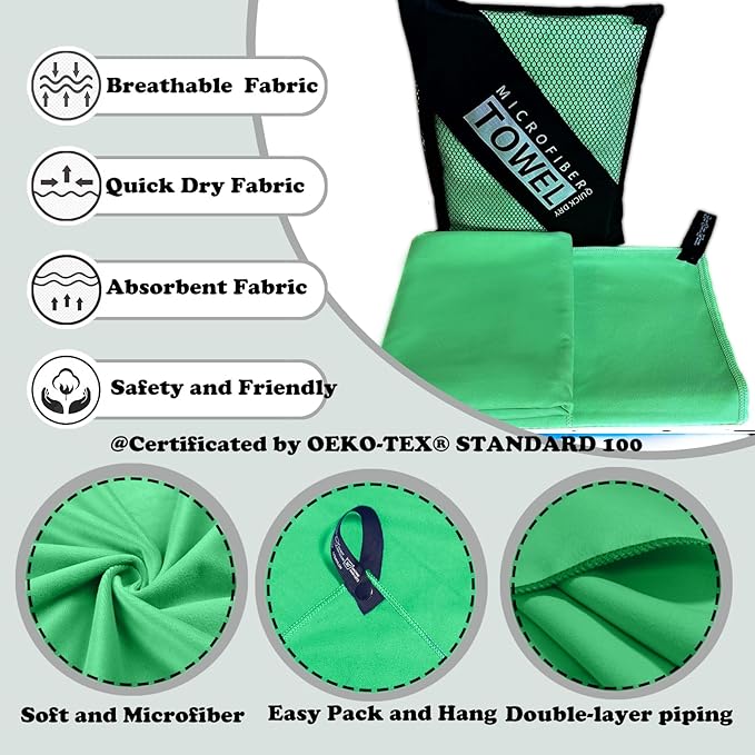 Reusable Quick Dry Beach Towels,Microfiber Travel Towel,Compressed Lightweight Bath Towel for Beach Hiking Gym Yoga Travel Sports Swimming Camping(Green, 30"*60")