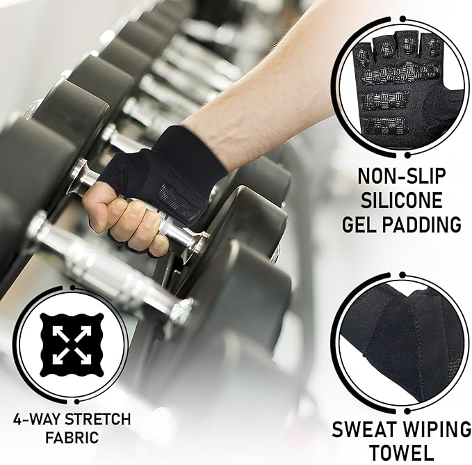 Weight Lifting Workout Gloves Men Women Non-Slip Gel Padded Grip Full Palm Protection for Pull ups Gym Training Fitness Weightlifting Bodybuilding Exercise Gloves,R7 - Black