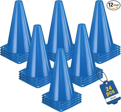 24pcs Cones 9 Inch Soccer Cones and Plastic Traffic Cones, Durable Cones for Sports Training, Ideal for Soccer, Basketball, Football, Skating, and Agility Drills Practice