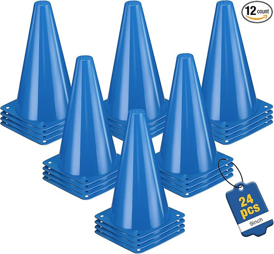 24pcs Cones 9 Inch Soccer Cones and Plastic Traffic Cones, Durable Cones for Sports Training, Ideal for Soccer, Basketball, Football, Skating, and Agility Drills Practice