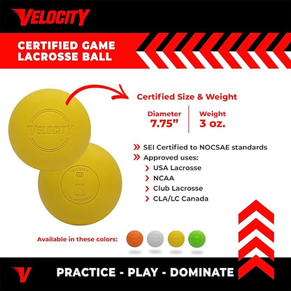 Velocity Lacrosse Balls - 1, 2, 3, 6, 12, 18, 24, 36, 60 and 120 Packs - for Practice, Official NFHS and College Approved Size