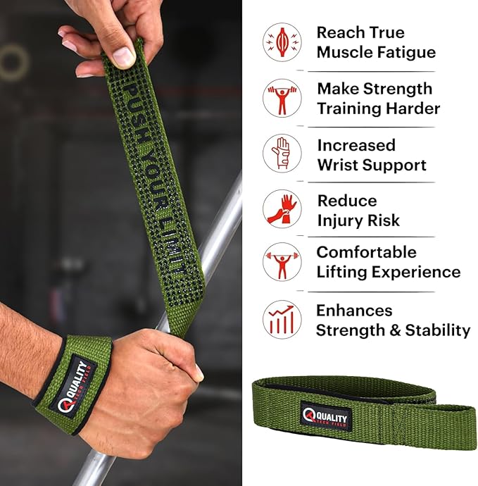 QTF Lifting Wrist Straps for Weightlifting, Gym Wrist Wraps Padded Wrist Support Wraps, Bodybuilding, Powerlifting, Deadlifting and Secure Grip