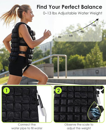 Water-Filled Weighted Vest for Women & Men, 0-23lb Adjustable Weight Vest for Walking, Running, Fitness & Strength Training, Odor-Free & Washable Workout Vest with Even Weight Distribution for Summer