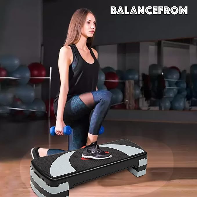 BalanceFrom Aerobic Step Platform Trainer with Adjustable 3-Level Risers, 400 Pound Weight Capacity – Non-Slip Exercise Stepper for Cardio, Strength, and Fitness Workouts, 31", Multiple Colors