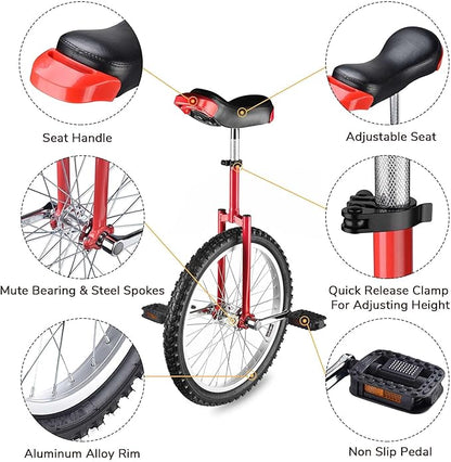 AW 16/18/20/24 Inch Wheel Outdoor Unicycle Adjustable Seat Exercise Bicycle Fit Adults Kids Outdoor Sports Fitness Exercise, for Choice
