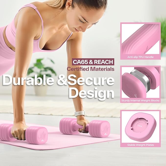 Adjustable Dumbbell Set of 2: Sportneer 4 in 1 Free Weights Dumbbells Set for Women, Hand Weights for Women at Home, Each 2lb 3lb 4lb 5lb Weights with Soft Rubber Handle for Home Gym Exercise Training