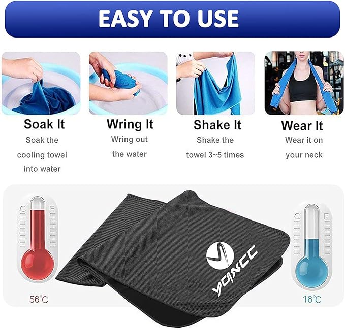 YQXCC Cooling Towels | 4 Pack 40"x12" | Cool for Neck | Microfiber Soft Breathable Chilly | for Sports, Yoga, Golf, Gym, Camping, Running, Workout & More Activities