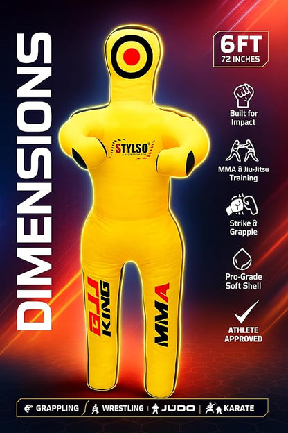 Unfilled Grappling Dummy – Adult Life Size Wrestling & BJJ Training Dummy, MMA Jiu Jitsu Judo Takedown & Throwing Practice, Heavy-Duty Triple-Stitched Canvas Submission Dummy