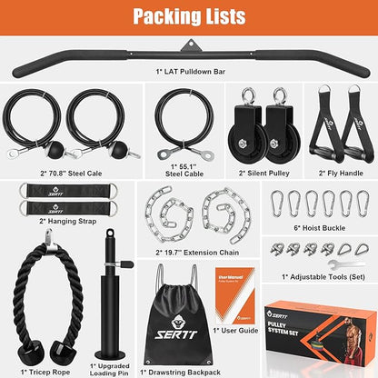 SERTT Home Gym Pulley System - Tricep Workout, Lat Pulldown, Biceps Curl, Triceps, Shoulders, Back, Forearm, Weight Cable for Squat Rack, Garage