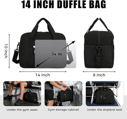 14 inch Small Gym Bag for Men & Women, Mini Duffle Bag for Travel Sports, Lightweight Carry On Duffel Bag, Black