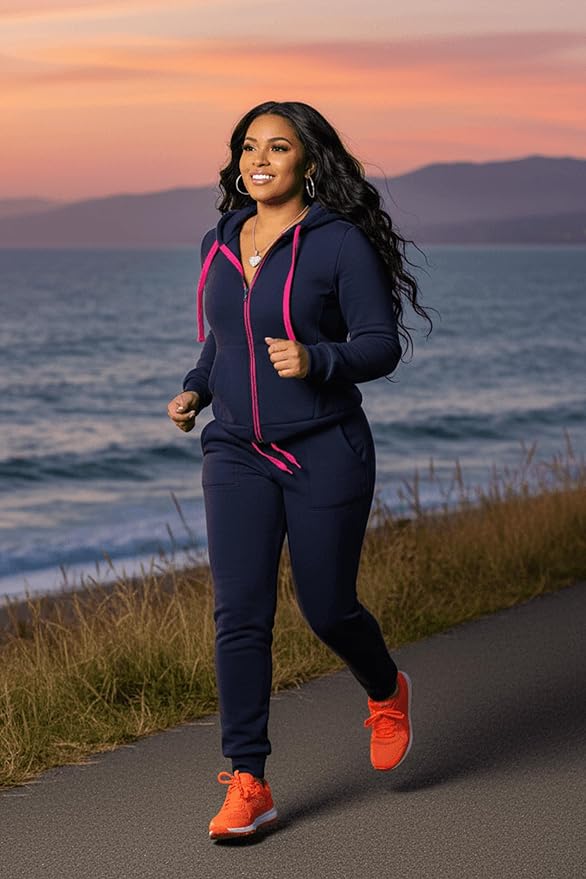 CLOCOR Track Suits for Women Set - Casual 2 Piece Outfits Sweatsuit Pocket Hoodies Long Sleeve with Patchwork Pants Set