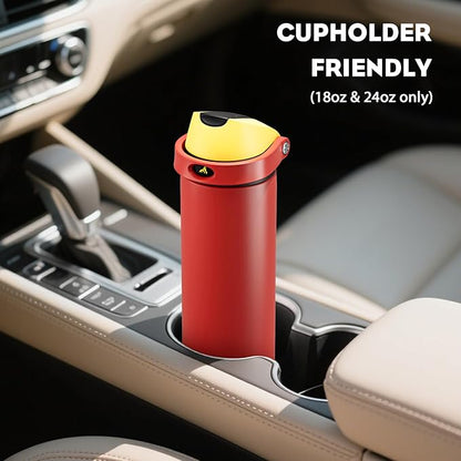 POWCAN 18 oz Travel Water Bottle: 2-in-1 Push-Button Spout & Quick-Flip Straw, Leakproof, Cold 24Hrs, Fits Car Cup Holder, Stainless Steel Cup for Sports, School, Commute, Camping (Mouse's Mischief)