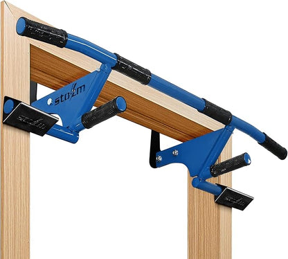 STOZM MultiEx Chin Up Bar – Doorway Chin Up Bar with Multiple Color Options, Push Up Capability, TPE-Protected Grip Positions, Smart Locking Mechanism and 450lbs Weight Capacity