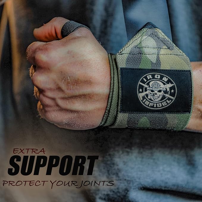 Iron Infidel Wrist Wraps for Weightlifting - 18" Heavy Duty Support for Working Out, Gym Accessories for Men - Use for Lifting, Crossfit, Fitness, Exercise, Bench Press, Powerlifting