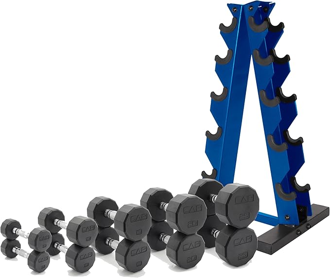 CAP Barbell 150 LB Coated Hex Dumbbell Weight Set with Vertical Rack | Multiple Options