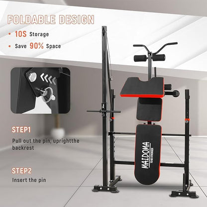 Foldable 1500LBS 8 in 1 Olympic Weight Bench Set with Leg Extension/Curl, Adjustable Weight Bench for Men & Women Full Body Workout, Bench Press with Preacher Curl（US Stock）