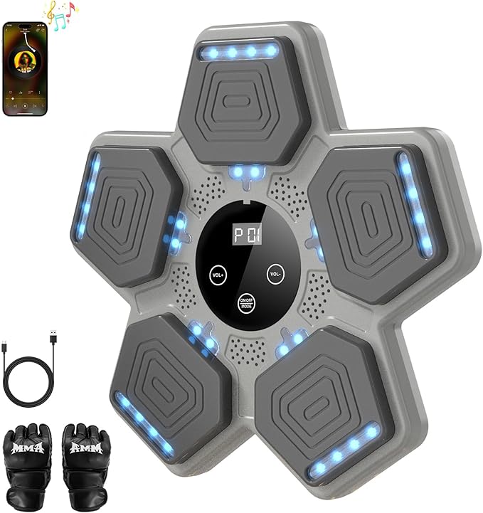 2026 Music Boxing Machine for Adults and Kids, Smart Bluetooth Boxing Training Equipment with Gloves Wall Mounted, Workout Punching Machine for Home,Office and Gym