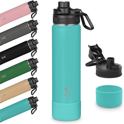 Y TOP 24oz Insulated Water Bottle Leak Proof Spout Lid Fits in Car Cup Holder – Double Wall Dishwasher Safe Easy Clean stainless steel drinking water bottle for Gym Kids Sports Travel Hiking School
