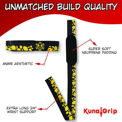 Anime Lifting Straps - Padded Wrist Straps for Weightlifting, Bodybuilding, Gym Workouts, Powerlifting, Deadlifts & Fitness (Soft Cotton 23.5 inch, 1 Pair)