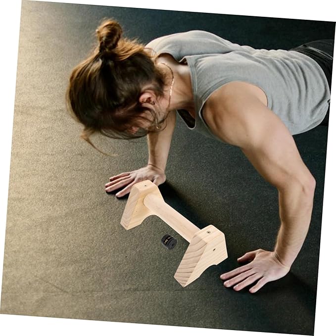 Happyyami 2pcs Wood Parallettes Non- Base for Push- Ergonomic Grip Handles for Home Gym for Calisthenics and Upper Body Strength Workouts