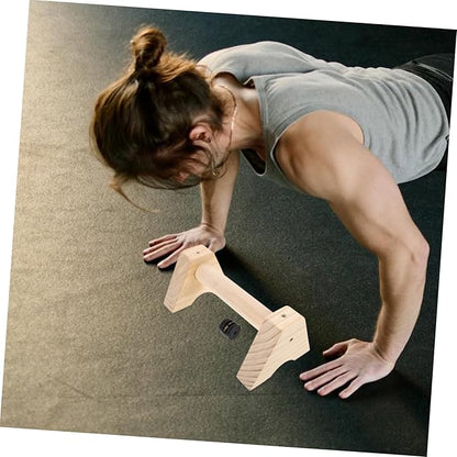Happyyami 2pcs Wood Parallettes Non- Base for Push- Ergonomic Grip Handles for Home Gym for Calisthenics and Upper Body Strength Workouts