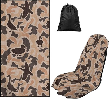 Bulopur Duck Hunting Camo Car Seat Towel Cover Absorbent Soft Beach Towel Car Seat Covers Front Seats Running Post Workout Sweatproof Yoga Towels Blanket