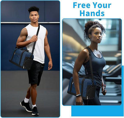 Small Gym Bag 14 inch lightweight Carry On Mini Duffel Bag with Shoe Compartment for Travel Sport - Navy Blue