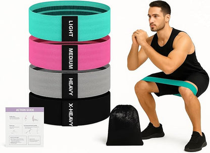 Booty Bands, Fabric Resistance Bands for Working Out, 4-Level Non-Slip Workout Bands with Exercise Guide, Hip and Glute Training Equipment for Home Gym, Teal Pink Gray Black