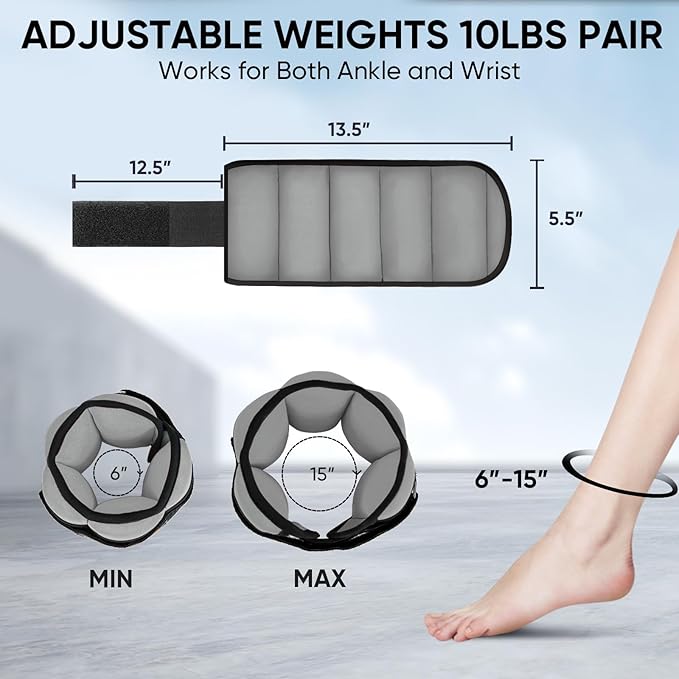 APEXUP 10lbs/Pair Adjustable Ankle Weights for Women and Men, Modularized Leg Weight Straps for Yoga, Walking, Running, Aerobics, Gym, Physical Therapy