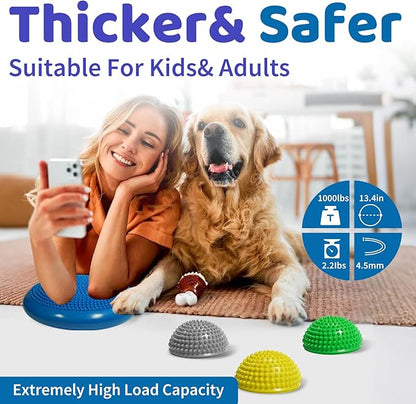 Wobble Cushion Set for Sensory Kids and Balance Training - Disc Plus 4 Pods, Board With Pump, Inflatable Stepping Pads for Adults