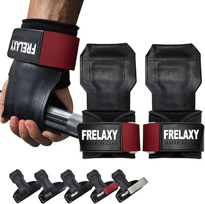 Frelaxy Lifting Wrist Straps, Rubber Weight Lifting Grips with Non-Slip Palm & Wrist Wraps Support for Deadlifts, Pull Ups, Rows, Heavy Powerlifting, Lat Pulldowns