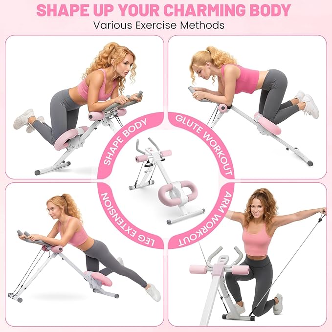 Ab Machine, Adjustable Ab Trainer Machine for Abs Workout at Home Gym, Abdominal Trainer for Stomach Workout, Foldable Abdominal Exercise Machine with Knee Protection and LCD Monitor