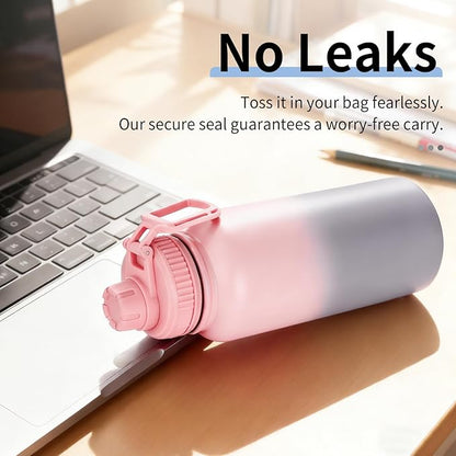 Water Bottle 32oz - Leakproof & BPA Free Sports Water Bottle Carry Strap for Gym, Travel and Outdoor Sports (Stainless steel insulation-Pink)