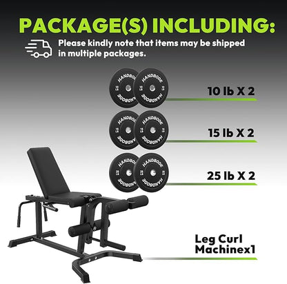 Leg Extension and Curl Machine, Adjustable Leg Curl Machine with Weight Plates Set, Seated Leg Extension and Lying Curl Machine for Lower Body Workouts, Leg Workout Equipment for Home Gym