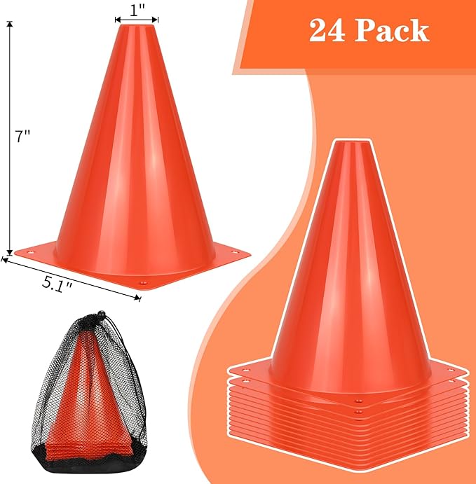 12/24/50pcs Soccer Cones, 7" Soccer Cones, Plastic Traffic Cones, Training Cones for Basketball Football Skating Drills Practice