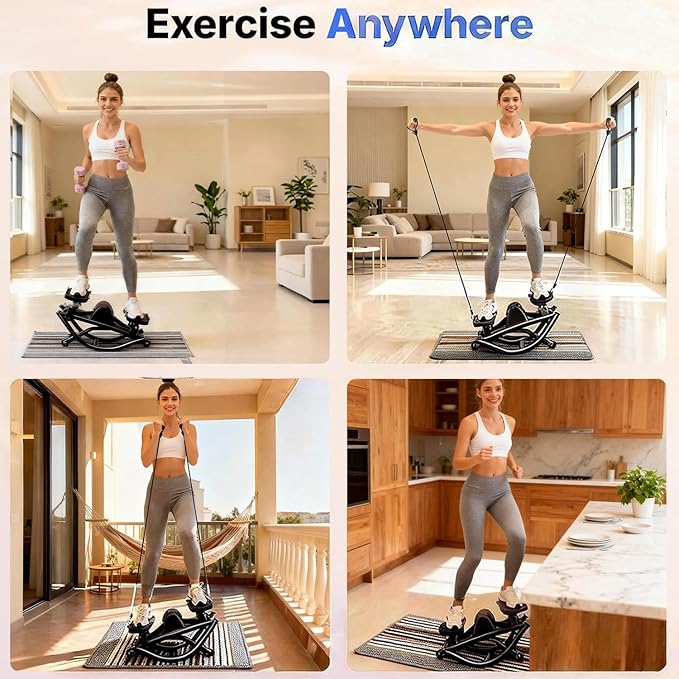 Rock Stepper for Exercise at Home, Lateral Rocking Stepper with Digital Counter & Resistance Bands, 250LBS Weight Capacity & Low Impact, Ski Machine Full Body Workout Equipment