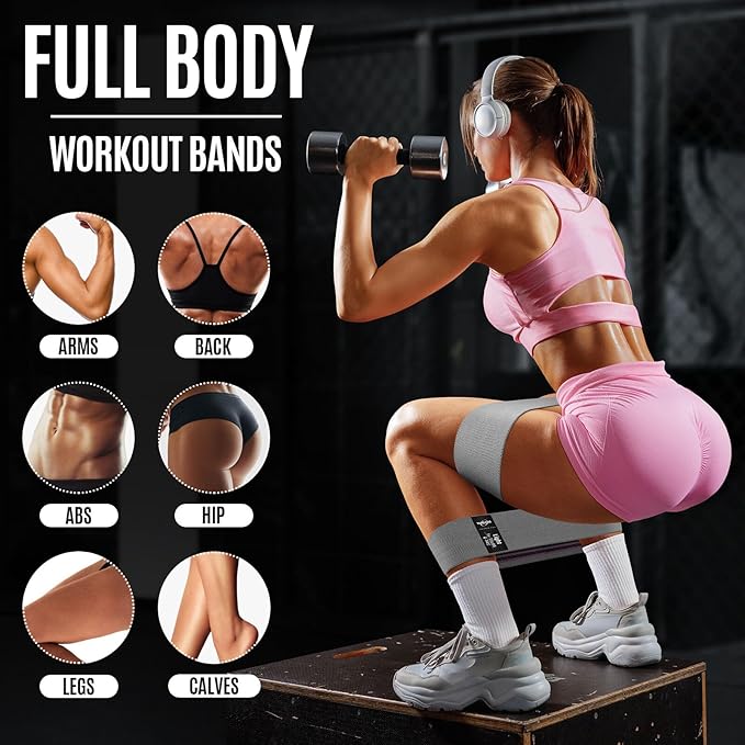 WALITO Resistance Bands for Working Out, Fabric Exercise Bands for Legs and Butt, Workout Bands for Women and Men, Booty Band for Yoga Starter Set, Pilates, Rehab, Fitness and Home Workout