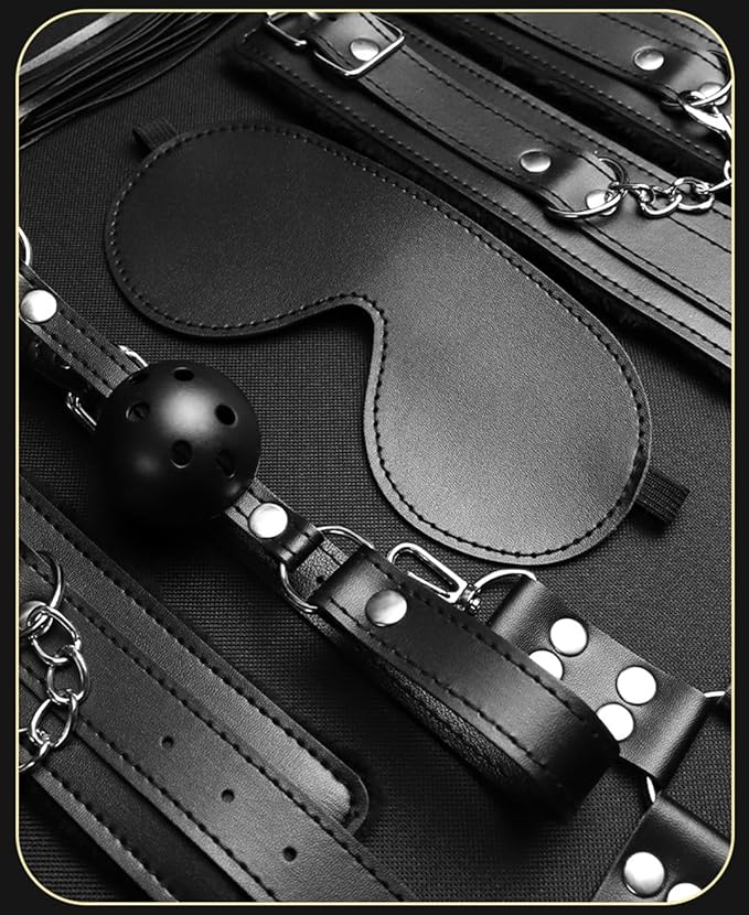11-Piece Fitness Equipment Set (Black Leather), for Sport and Fitness, Versatile, Ergonomic Design, Stable and Non-Slip, Premium Black Leather -Z