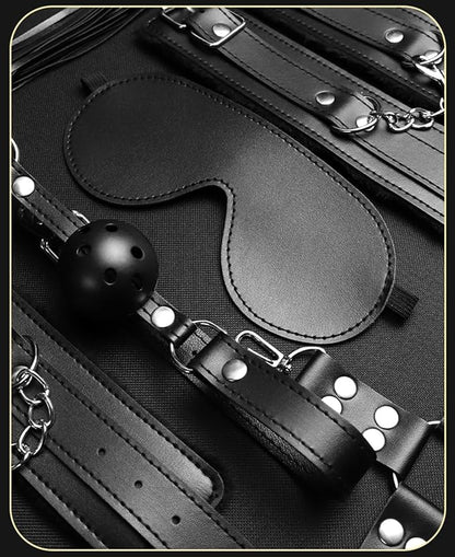 11-Piece Fitness Equipment Set (Black Leather), for Sport and Fitness, Versatile, Ergonomic Design, Stable and Non-Slip, Premium Black Leather -Z